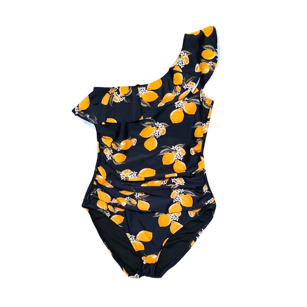 One Shoulder fruit Monokini Asymmetric Ruffle Ruched Tummy Control Hilor Size 6